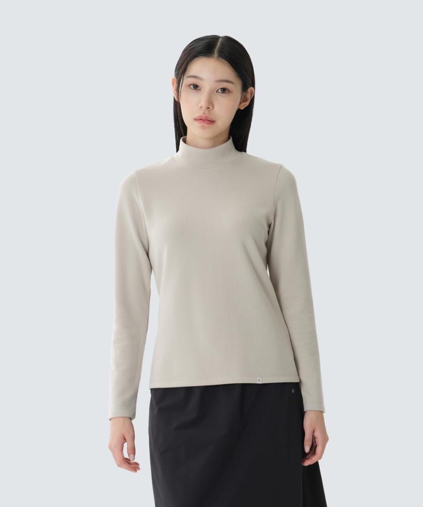 SNOWPEAK APPAREL Ribbed Women'S Mock Neck Long Sleeve T-Shirt (S26Fwftl33) Light Beige