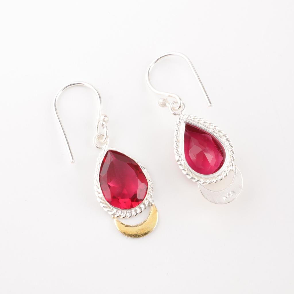 Pink Rubellite Gemstone 925 Solid Silver Jewelry Handmade Stylish Earrings 1.5" EE-162-1