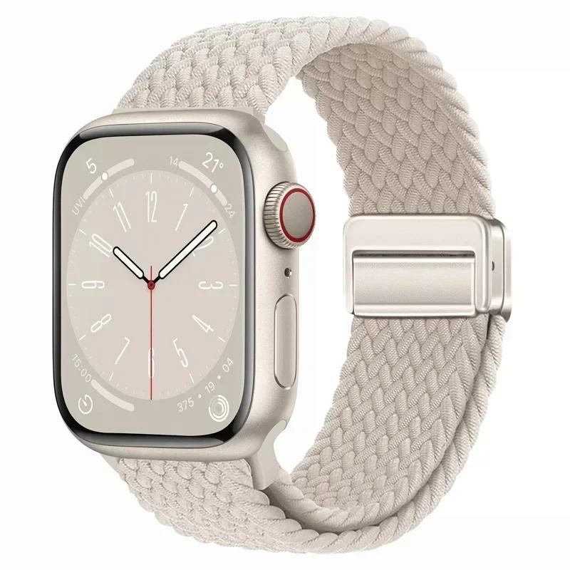 Nylon Braided Loop Strap for Apple Watch Ultra2 49mm 9 8 7 45 41mm Metal Magnetic Bracelet Wristband for 6 5 4 3 SE 44 40mm Band