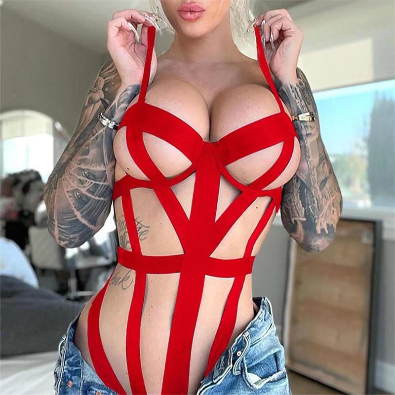 Bandasje Bodysuit Kvinner Eksotiske Kostymer Sexy Undertøy Kropp Uthult Sensuell Intime varer Sex Erotiske klær