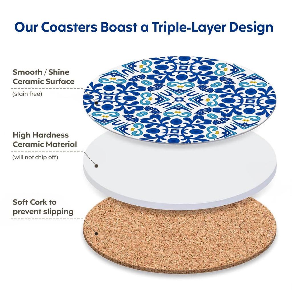 Keramikuntersetzer mit matter Oberfläche und Korkbasis | Untersetzer für Tassen 6er Set |