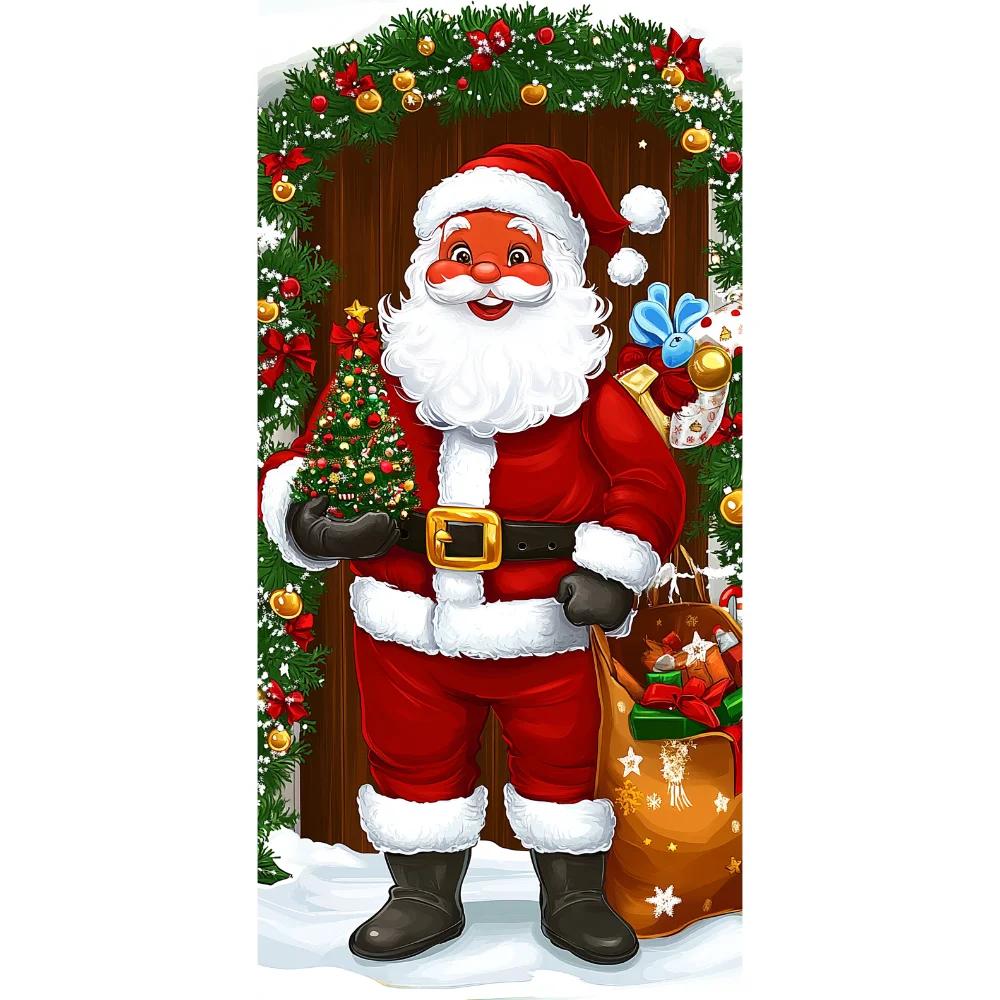 Christmas Door Cover Decoration Santa Claus Elk Open Door Welcome Christmas Background Indoor Outdoor Porch Banner Party