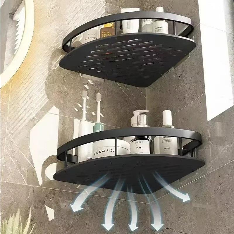 Estante de aleación de aluminio para champú Estante de baño Organizador de almacenamiento de maquillaje Estante de ducha Accesorios de baño Estante de esquina para pared sin taladro