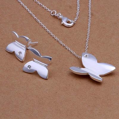 Neue Hochzeit Schmuck Frauen Dame Hochzeit Glänzend Schmetterling Anhänger Halskette Ohrringe Mode Silber Farbe Schmuck Set S349