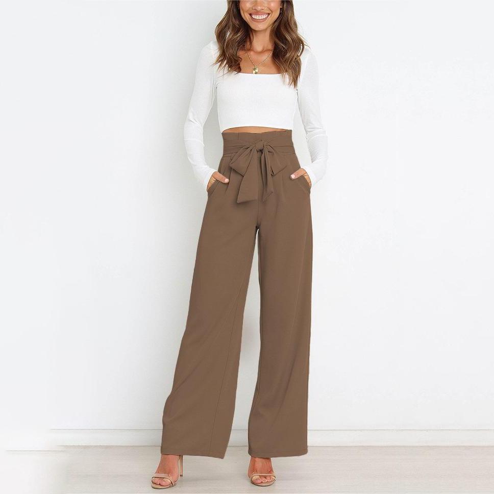 Modische Hose für den Arbeitsplatz, für Damen, lässig, weites Bein, hohe Taille, Hose mit Gürtel, Temperament, Sommer, Pendlerhose