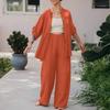 Womens Piece Set Vintage Plus Size Cotton Linen Shirt Set L