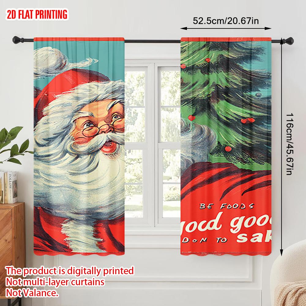 2 Stück, 2D-Flachdruck Vorhänge Weihnachtsmann & Baum Polyestergewebe (ohne Stange) Geschenke Perfekt für Wohnzimmer und Schlafzimmer, Heimdeko