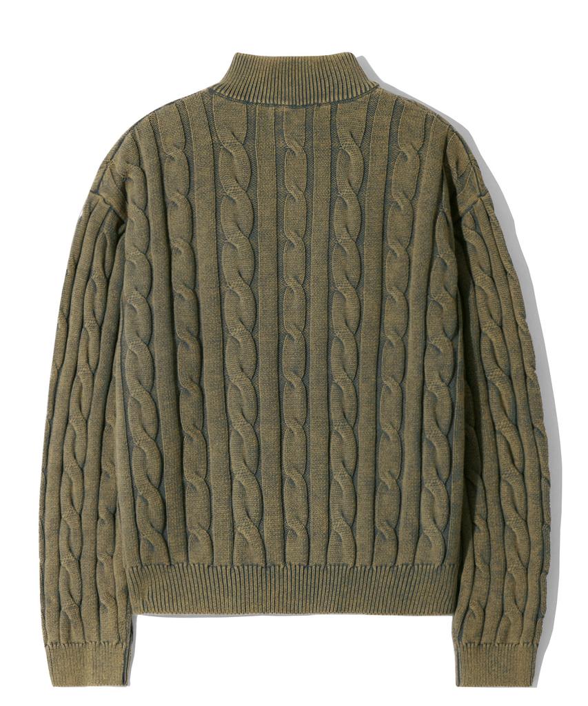 TRILLION Vintage Washed Cable 2-Way Zip-Up Knit (Beige Khaki)