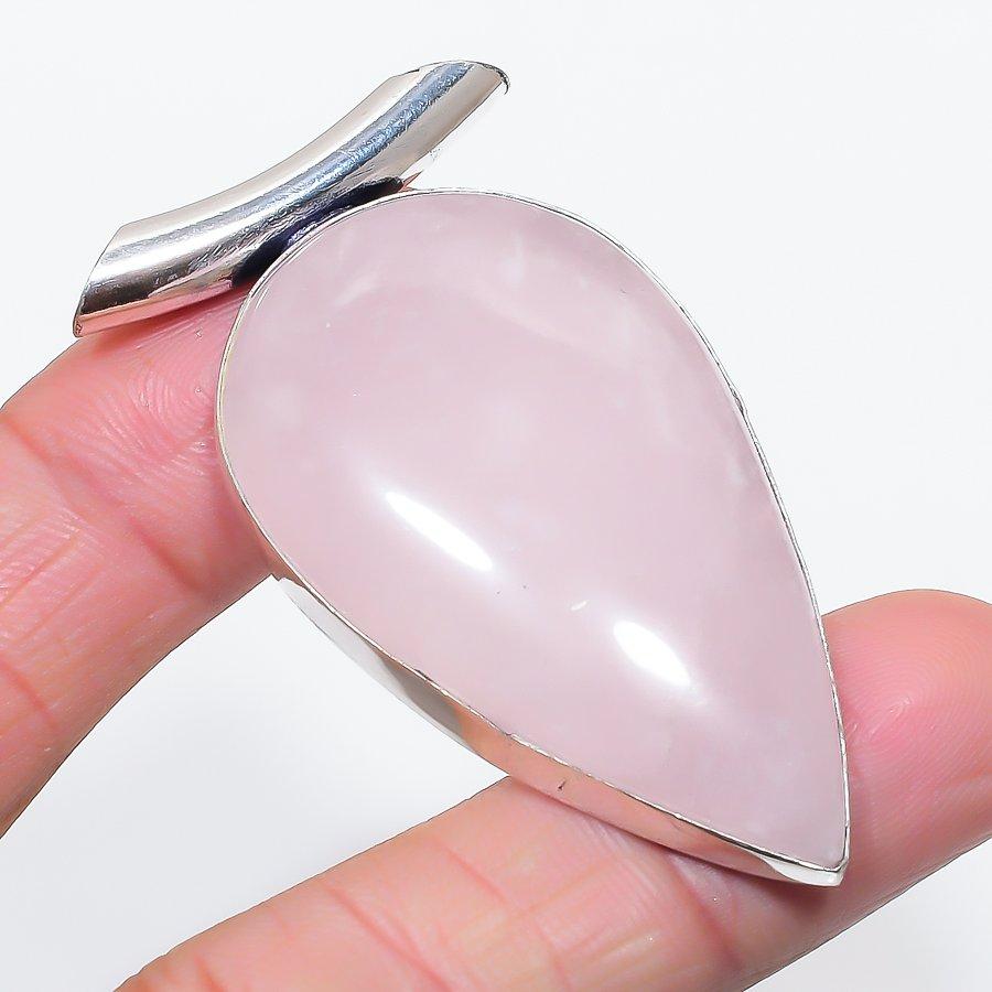 Natural Rose Quartz Gemstone 925 Sterling Silver Jewelry Pendant 2.36" o8Q31