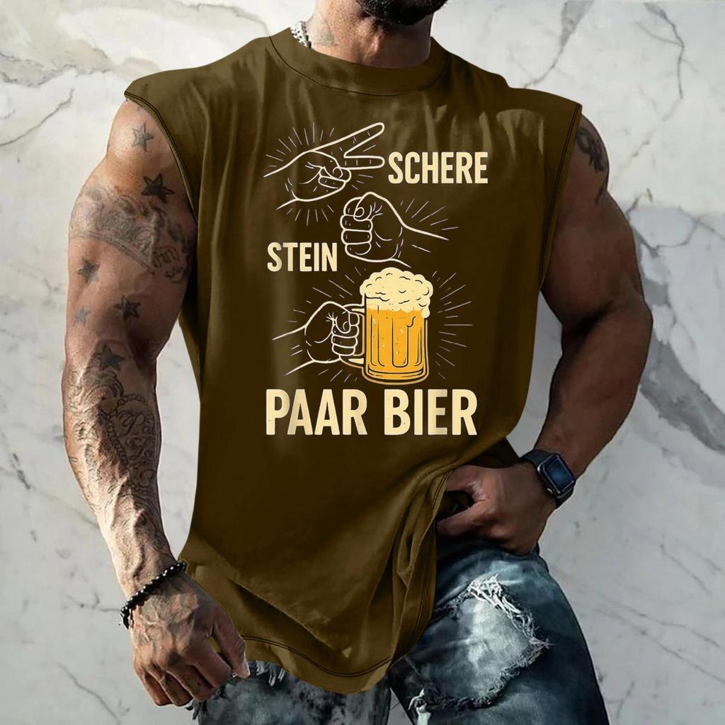 Men Sleeveless Tank Top Loose Fit Casual Streetwear Textured Pattern Printed Vest for Sports Vacation Daily Wear