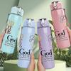 1PC God Got Me Faith Religious Print 750ml Color Plastic Sports Water Bottle Leakproof Flip Straw Lid Suitable for Sports Office Home Use