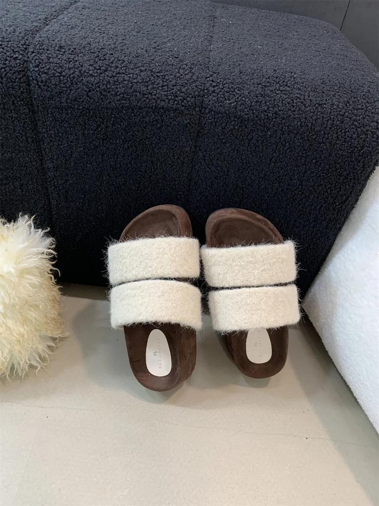 Fashion Fur Platform Women Flats Slippers Winter Designer New Casual Shoes Women 2025 Trend Home Cotton Slippers Cozy Soft Mujer Zapatos