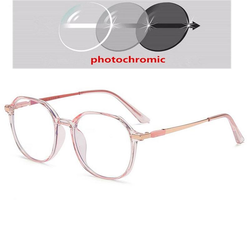 Transparent Pink Frame Polygon Minus Lens Prescription Eyeglasses Women Men  Short-Sight  Eyewear 0 -0.5 -0.75 To -6.0