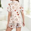 Damen Casual Mode Weihnachts-Print Kurzärmeliges Hausanzug-Set mit Knopfleiste, Kurzarm-T-Shirt und Shorts