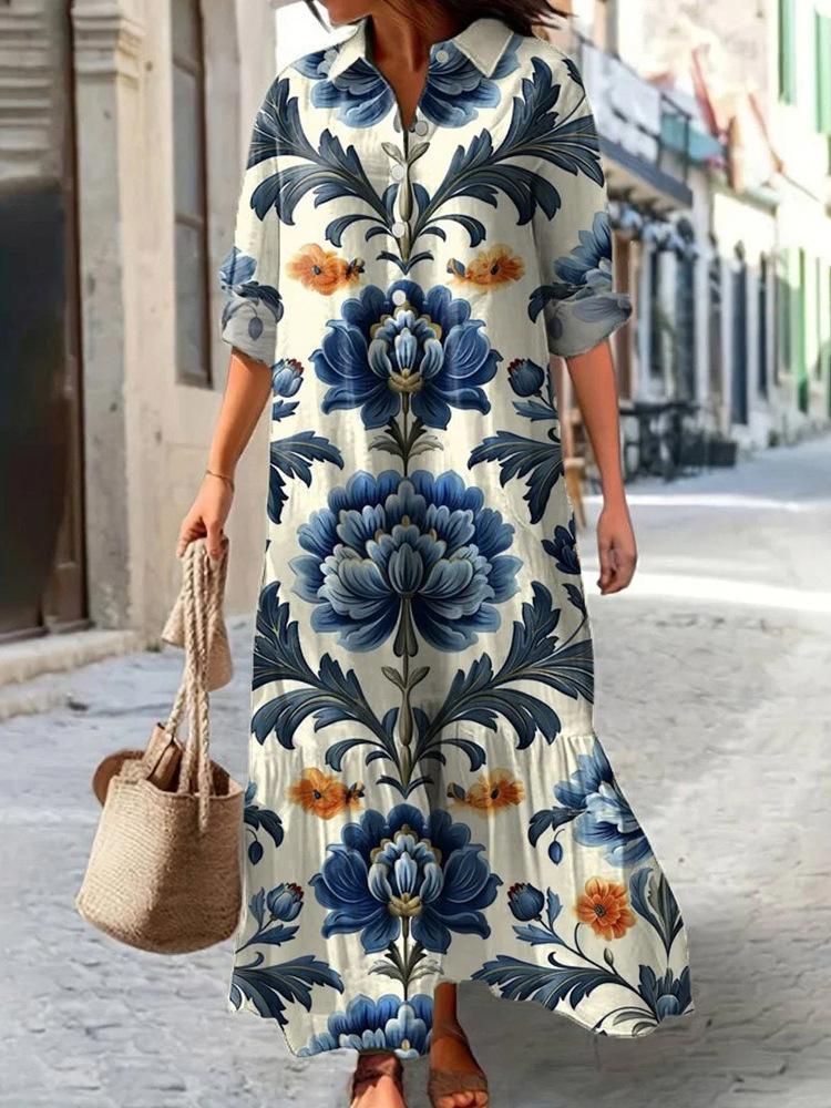 Womens Printed Polo Collar Midi Dress In Multiple Patterns