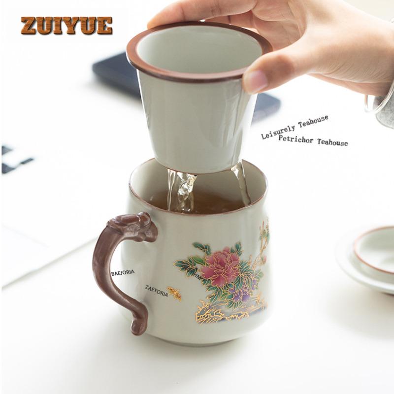 350ml Peacock Ceramic Filter Tea Separator Cup Handmade Tea Mug With Infuser Tea Maker Office Water Cup Tea Services Gift Craft