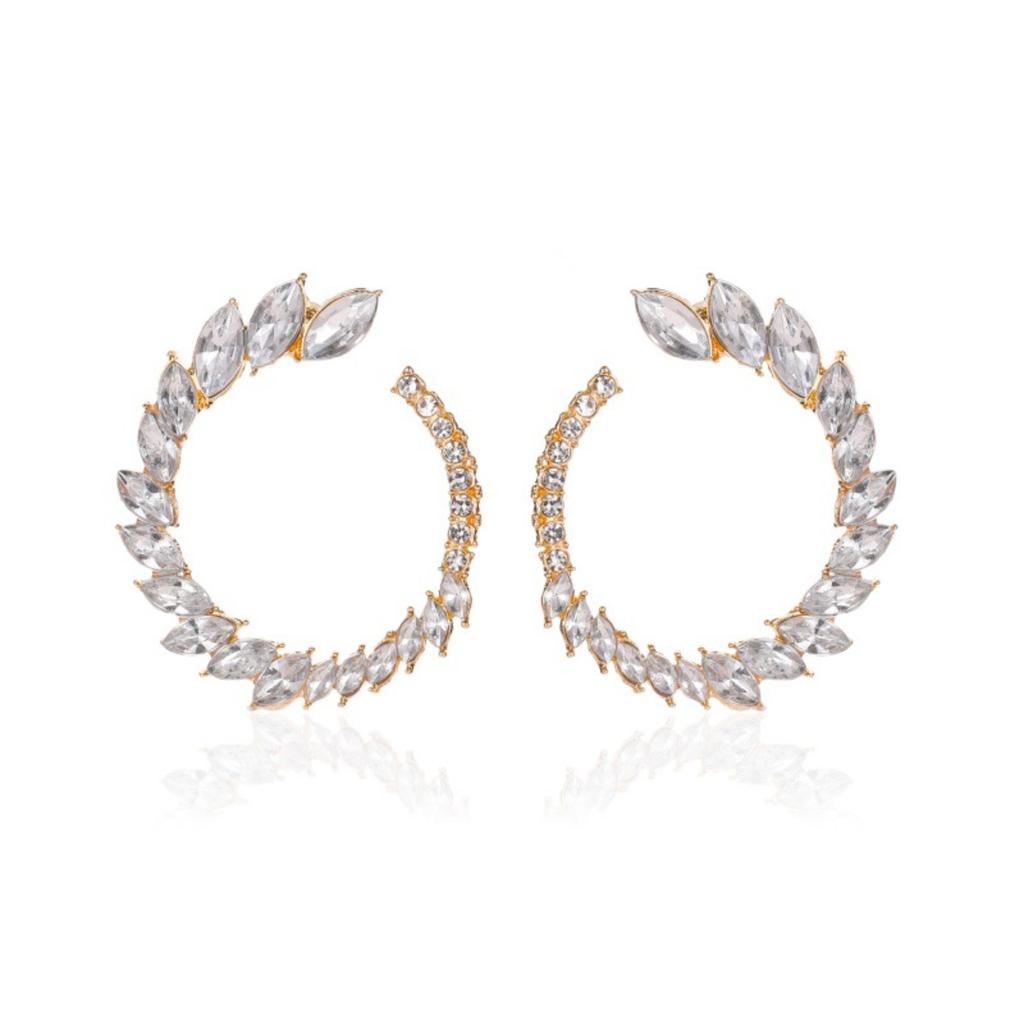 Elegant Leaf Shaped Hoop Earrings for Women Sparkling C Shape Statement Earrings for Party Wedding