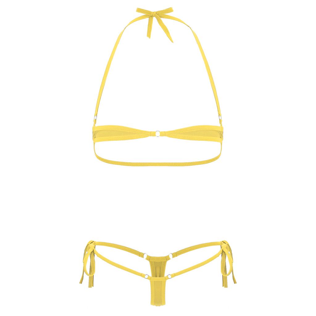 Set Bikini Due Pezzi Micro da Donna Reggiseno a Collo Alto Perizoma Basso Allacciatura Costumi da Bagno Abbigliamento da Spiaggia Lingerie