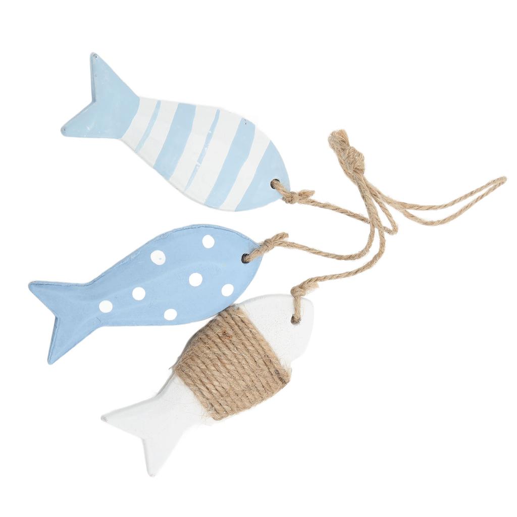 Wood Fish Decor Marine Style Spot Ripple White 3 Small Fish Antique Carved Nautical Fish Pine Wood