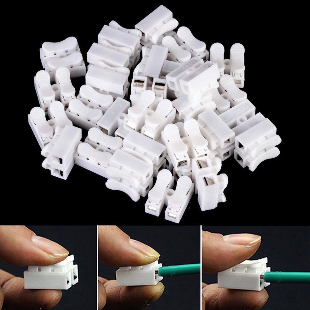 50pcs White Quick Splice Self Lock Wire Connectors 2Pin Electrical Cable Terminal  20*17.5*13.5mm Electric Conectors