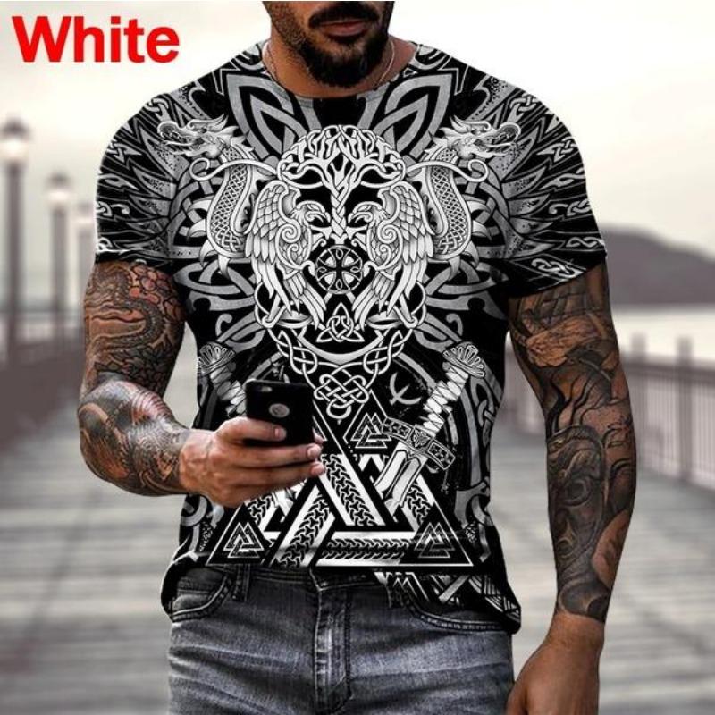 Летние мужские футболки с круглым вырезом и коротким рукавом с рисунком викингов и татуировкой 3D 3XL 990₽
