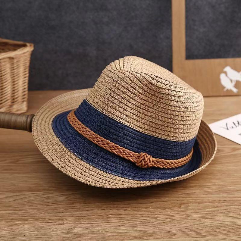Cappello di Paglia Genitore-Figlio Versione Coreana, Cappello da Spiaggia Estivo, Cappello Jazz da Viaggio per Uomo e Donna, Cappello a Cilindro, Cappello Fresco per Protezione Solare