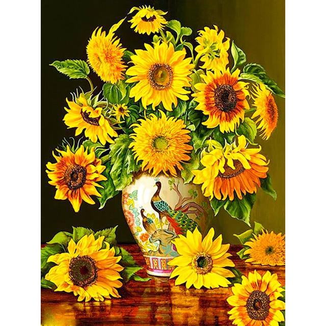 5D Diamond Painting Sunflower Cross Stitch Scenery Diamond Mosaic Embroidery Full Round Square Rhinestone Accessories Home Decor