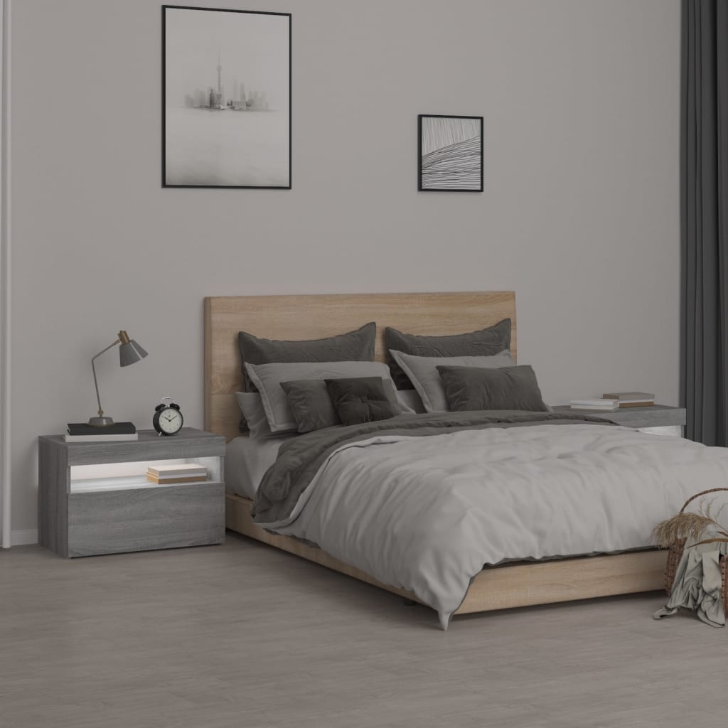 Vidaxl LED Nightstands, 2 Pcs., Sonoma Oak Grey, 60X35X40 Cm