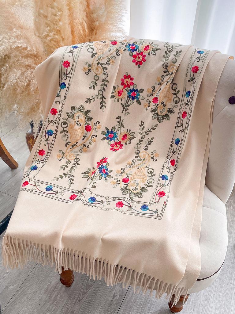 Fashion Scarf Winter Thick Travel Shawl Wrap Head Scarf Women Luxury Embroider Flower Warm Neckerchief Poncho Pashmina Bufanda