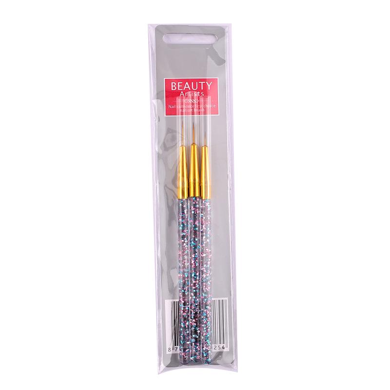 3-Piece Blue-Purple Quicksand Nail Art Drawing Pen Set with Aluminum Tubes