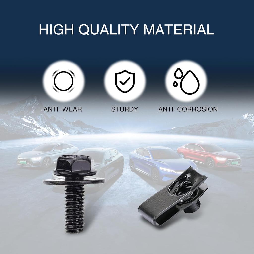 UGSHY 20 PCS Automotive Body Bolt And U-Nut Clamp Kit, Hood Guard Spiral, Bumper Fender Liner Push Pull Metal Rust-Resistant U Retainer, Universal