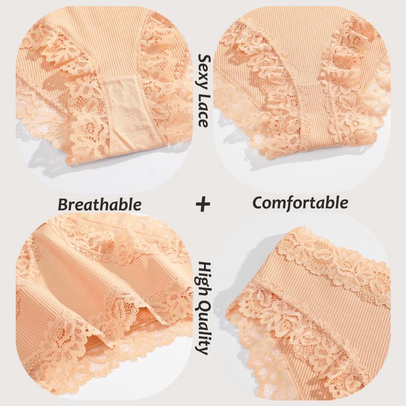 Damen Nahtlose Baumwollhöschen Sexy Spitze Einfarbige Hohe Taille Elastische Unterwäsche Hohe Qualität Atmungsaktive Intimpflege Lingerie