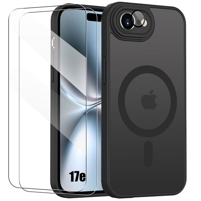 Magnetic Case - BOOLING - for iPhone 17th - with Camera Protection - Black - 2 Tempered Glasses