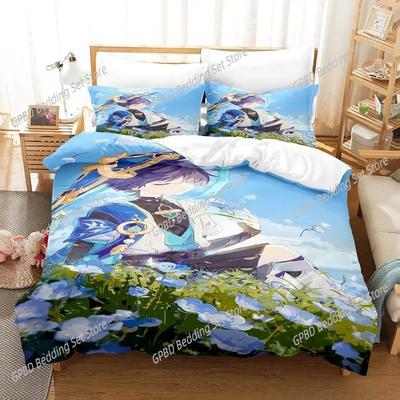 Anime Spiel Genshin Impact Scaramouche Bettwäsche Set Schlafzimmer Weich Modern Bettüberwürfe Bequem Bettbezug Steppdeckenbezug Kissenbezug