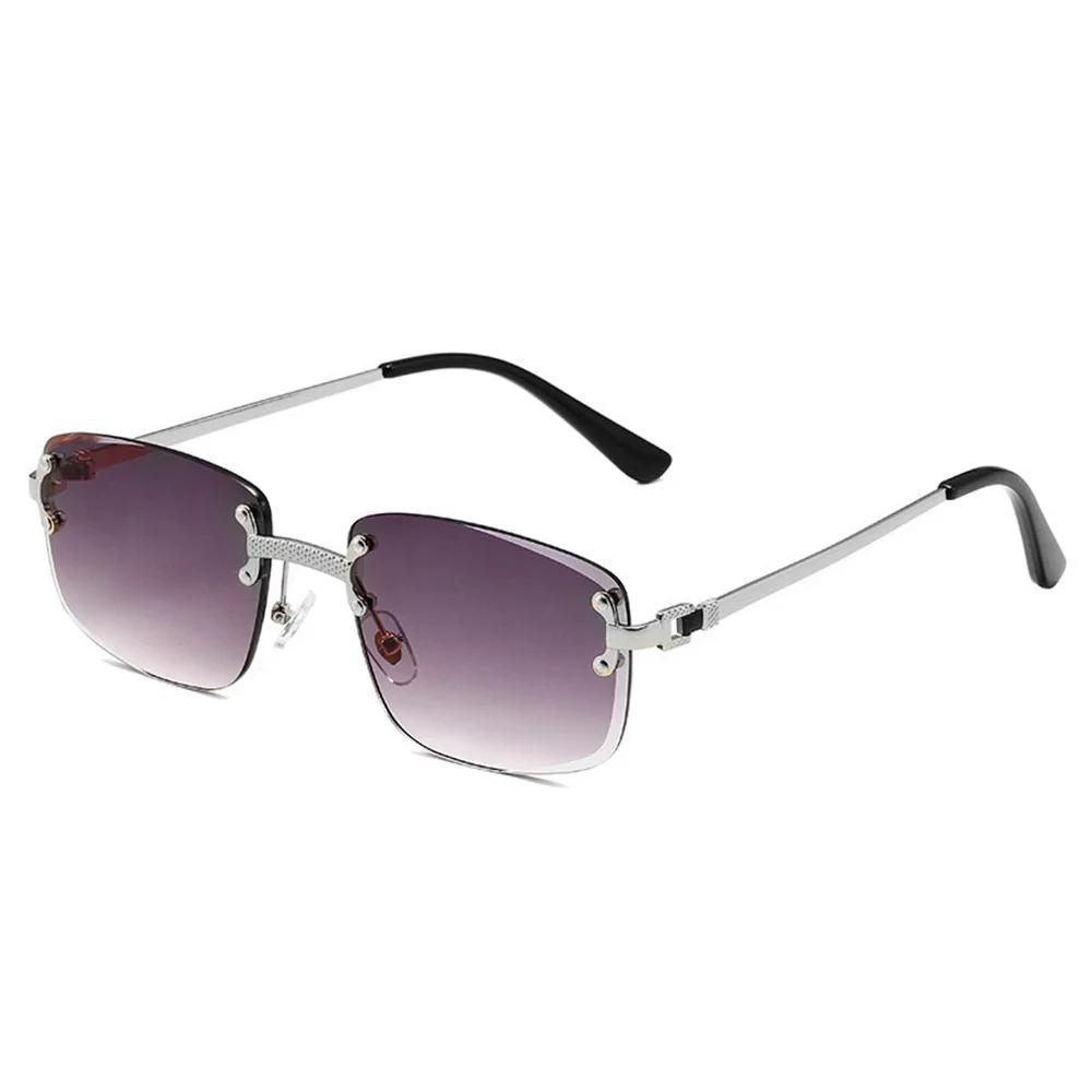 Vintage Rivet Metal Material Rimless Sunglasses Women For Men Square Sun Eyeglasses Punk Luxurious Brand Style Designer Popular Gradient Glasses