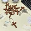 100Pcs Mini Wooden Crucifix Pendant With Beaded Chain For Keychain or Bag Charm Natural Wooden Jewelry Accessory