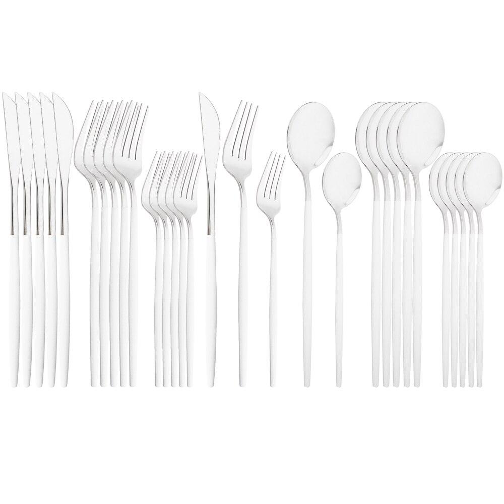 Mirror Dinnerware Set Stainless Steel 30Pcs Black Gold Tableware Knife Fork Spoon Dinner Set Cutlery Spoon Dessert Flatware Set