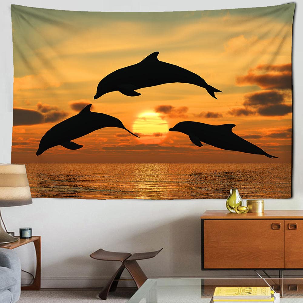 Ozean Delfin Wandteppich Wandbehang Lustiger Meeresleben Wandteppich Wandbehang Schlafzimmer Wale Delfin Wandteppich Wohnzimmer Dekor