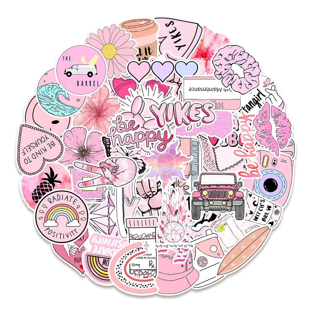 

50 New Pink Fresh Graffiti Stickers Car Water Cup Mobile Phone Waterproof Stickers TQ50-0188