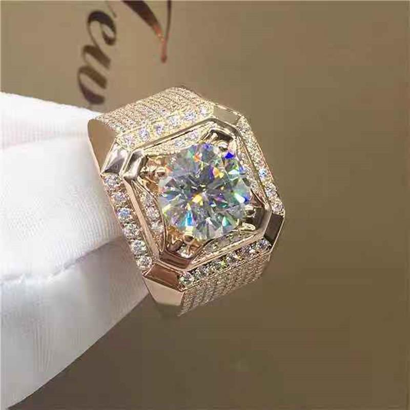 Fashion Rose Gold Color Big Birthstone Crystal Rings For Men Women Engagement Ring Luxury Wedding Band Jewelry Anniversary Gift