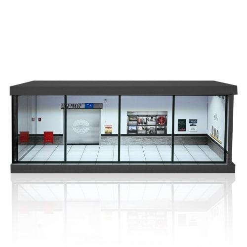 NUEIOVRW Diorama 1/43 Scale Garage Model with LED Lighting, Dust Door, Car Showroom Model, Urban Parking Lot, 1/43 Diecast Model, Car Storage Scene Di