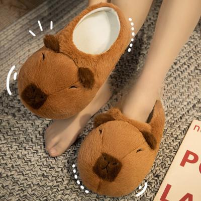 Pantuflas de algodón de capibara suaves y lindas con dibujos animados de Kapibala para abrigarse en otoño e invierno, pantuflas de algodón para el hogar con todo incluido para parejas