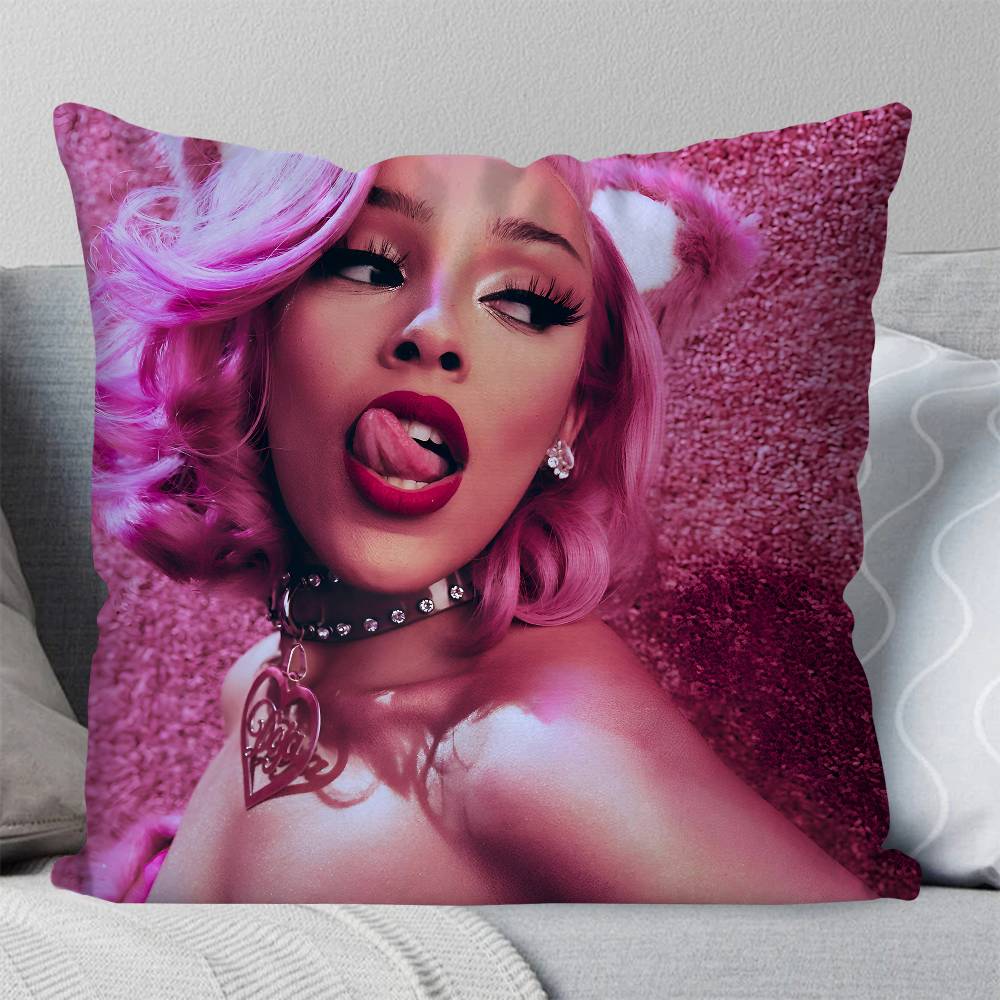 Singer D-Doja Cat Pillow Case Square Pillow Bedroom Sofa Leisure Comfort Cushion Car Living Room Home Decoration 16x16Inch