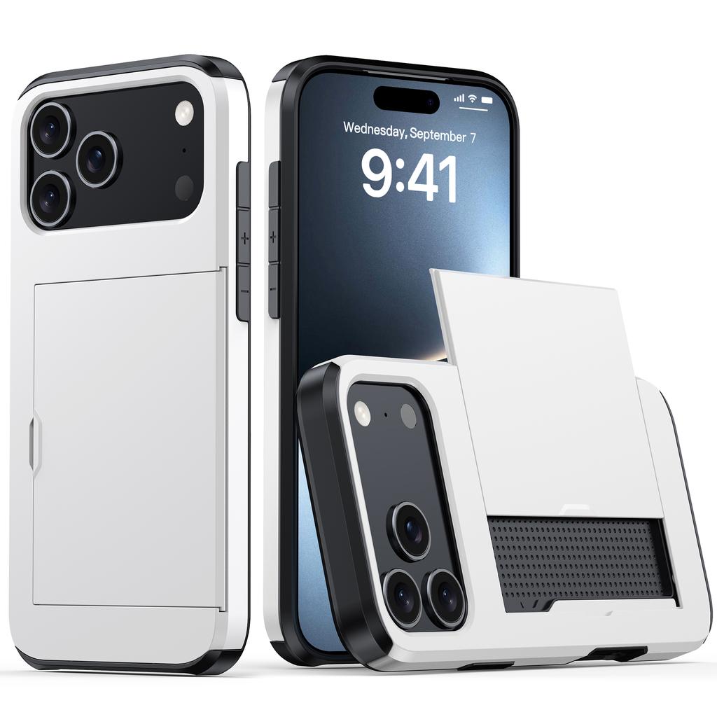 For iPhone 17 Pro Max Case with Card Holder TPU+PC Phone Back Cover