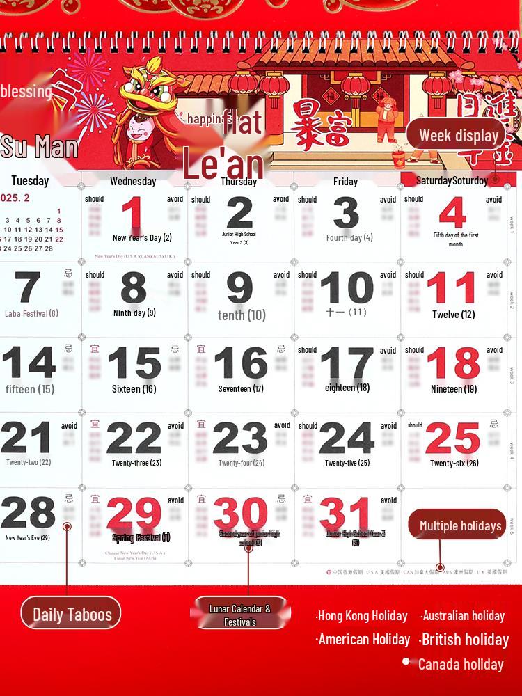 2026 Year of the Horse Personalized Hanging Calendar with Fu Character - Creative Tear-off Design, One Sheet Per Month