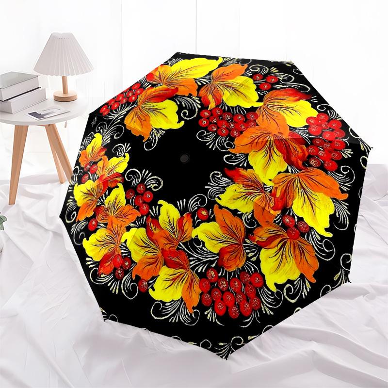 1pc Autumnal Floral Pattern Umbrella with Plastic Handle,Compact & Stylish,Suitable for All Seasons YS331029