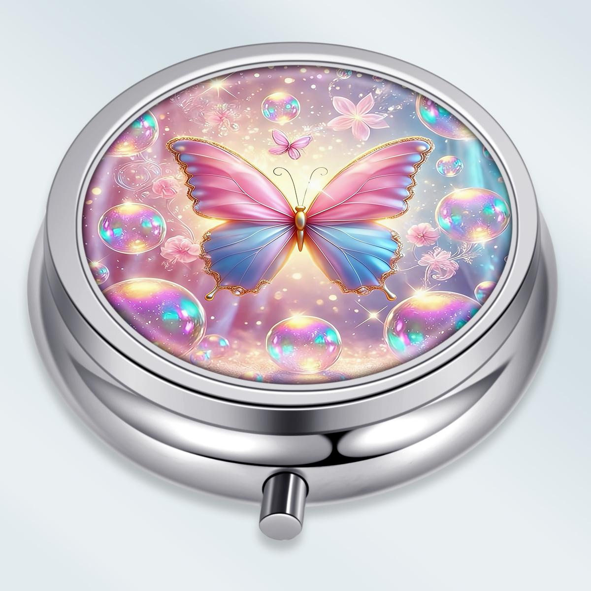 

Portable Pill Box with 3 Compartments, Mini Metal Medicine Organizer Case, Cute Printed Pill Container for Vitamins, Pills, Jewelry, Travel, Daily Use різнокольоровий