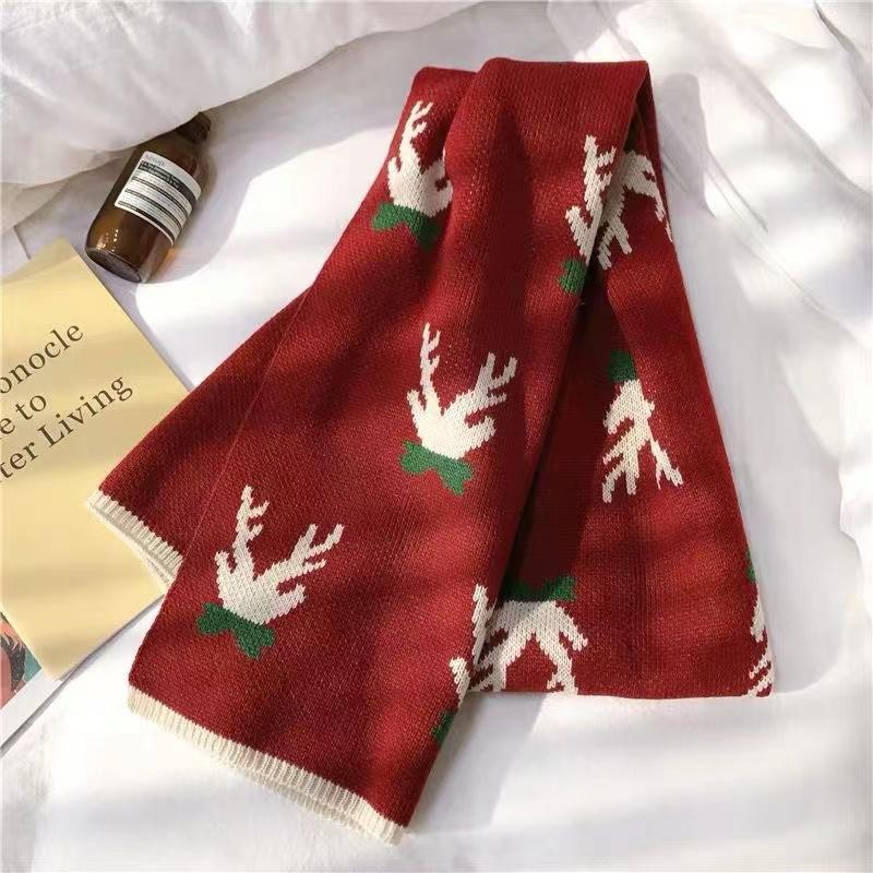 

Women s Wine Red Reindeer Scarf - Christmas 2024 Knit Neck Warmer, Perfect Winter & New Year Gift