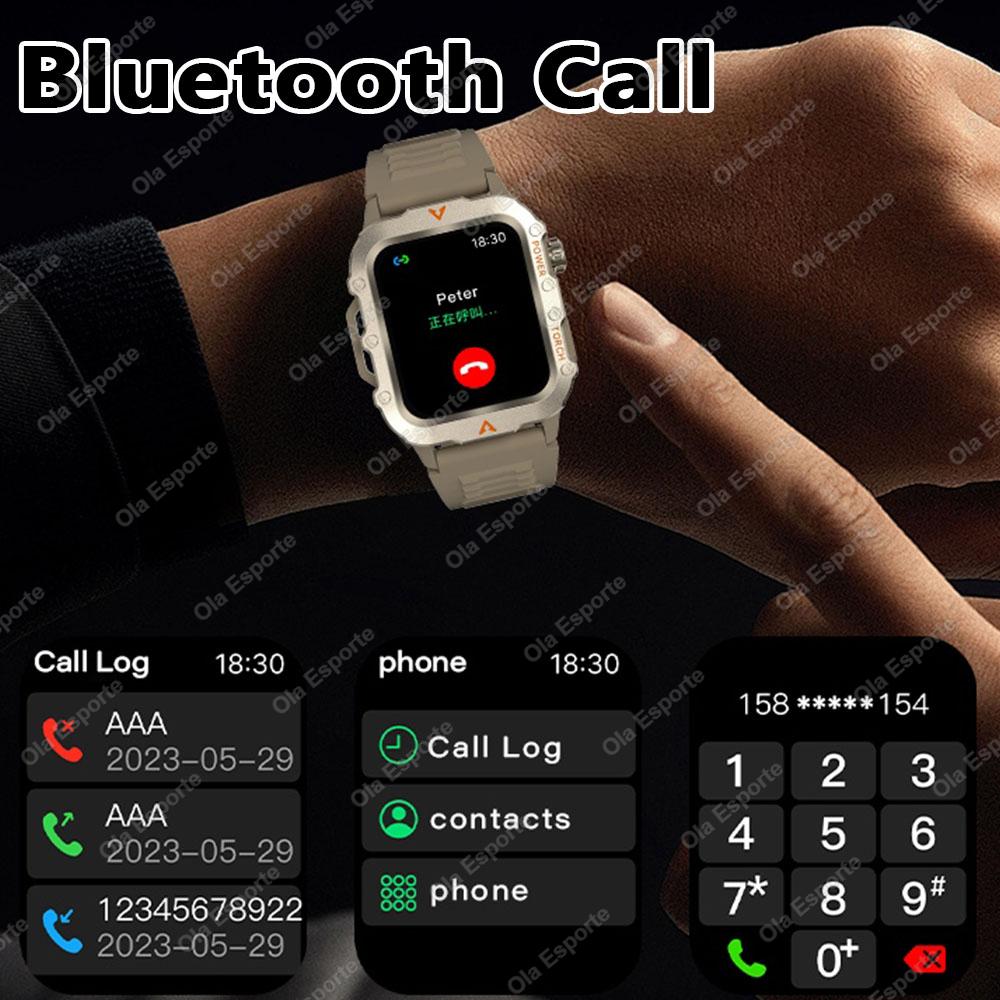 New Men's BT Call Smart Watch LED Flashlight Outdoor Sports Fitness Tracking Smartwatch Wristwatch Health Monitoring Watch