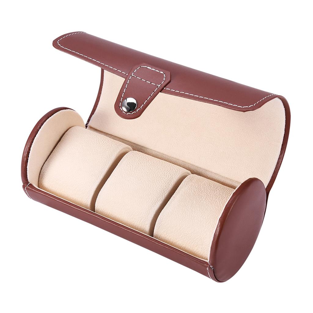 Soporte Enrollable para Relojes Cilíndrico de 3 Compartimentos Vitrina para Relojes de Pulsera Caja de Almacenamiento para Joyas Regalo (marrón)